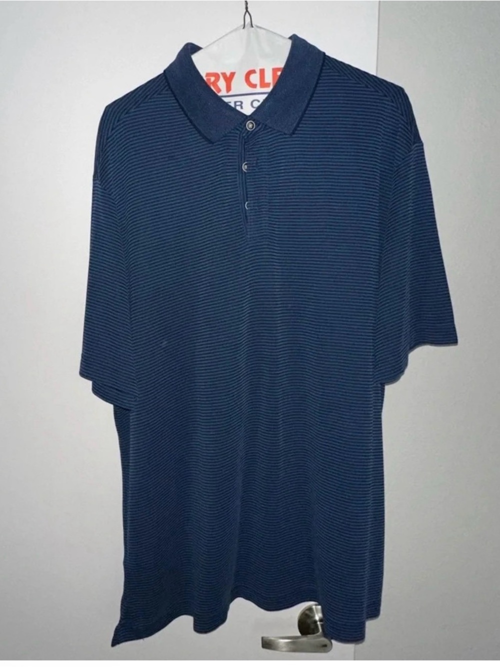 Tommy Bahama Men’s Polo Shirt Large Blue Striped Short Sleeve Casual Golf